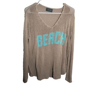 Wooden Ships Sweater Women's M/L Beach Brown Knit Pullover Sheer Preppy